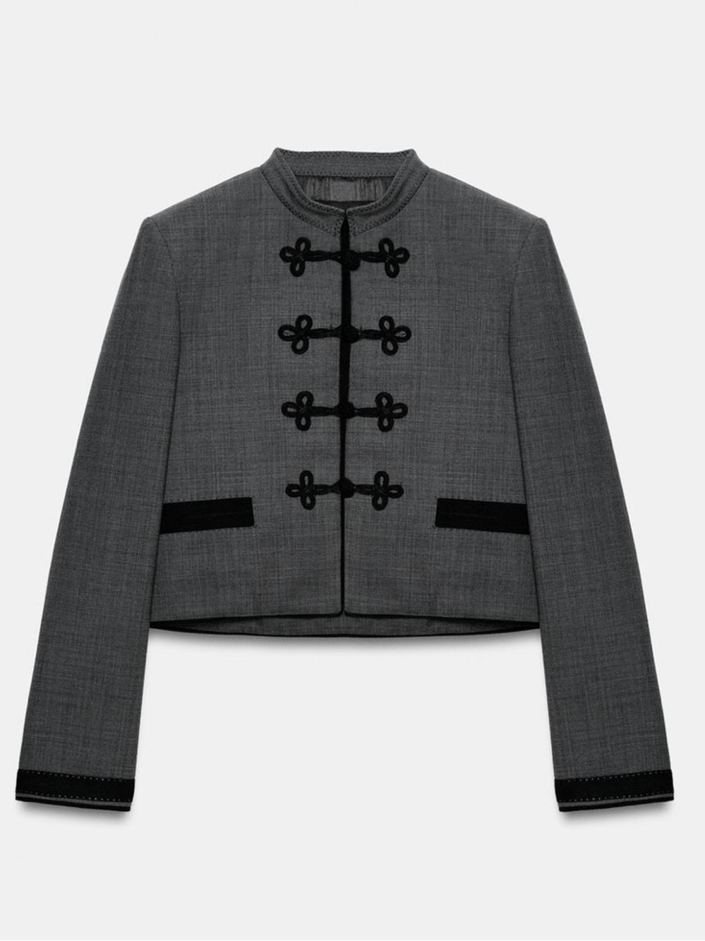 Zara NWT viral wool blend Gray & black Frog clasp button blazer - Picture 11 of 11